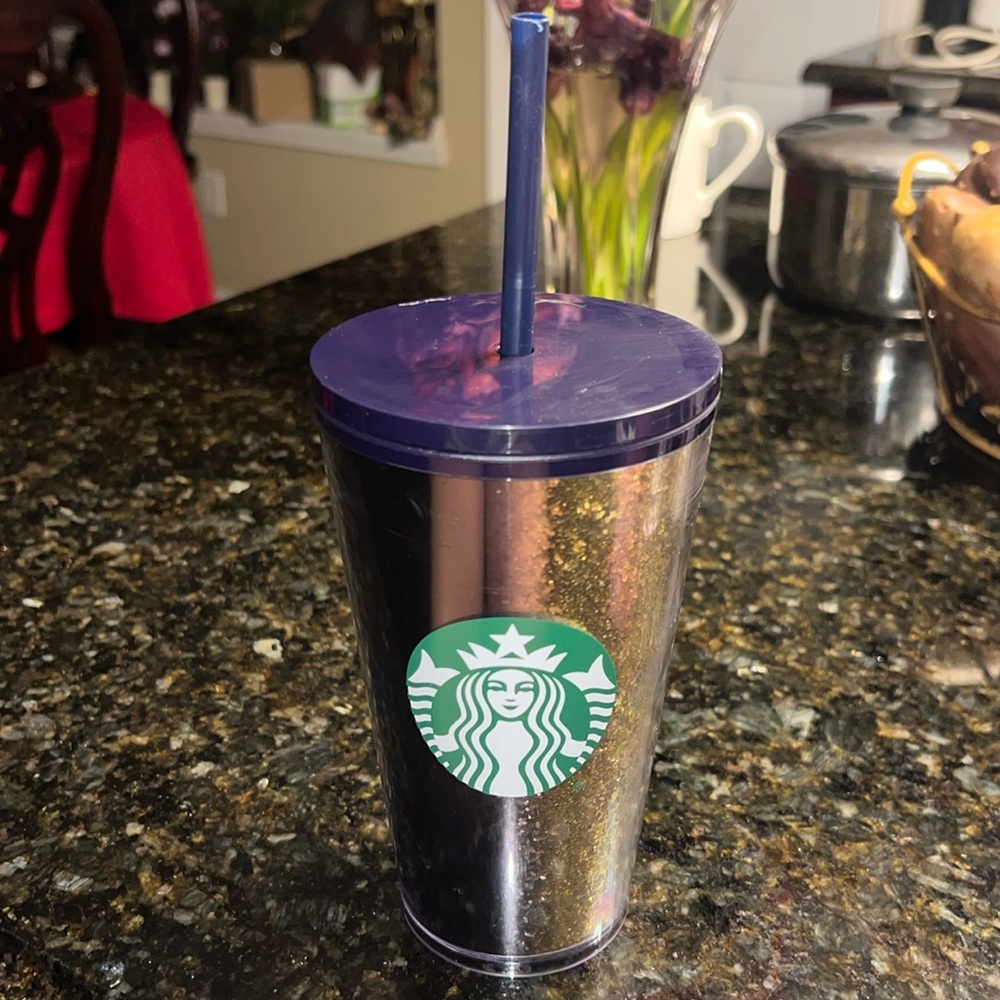 Starbucks 16 oz Black & Gold Glitter Tumbler